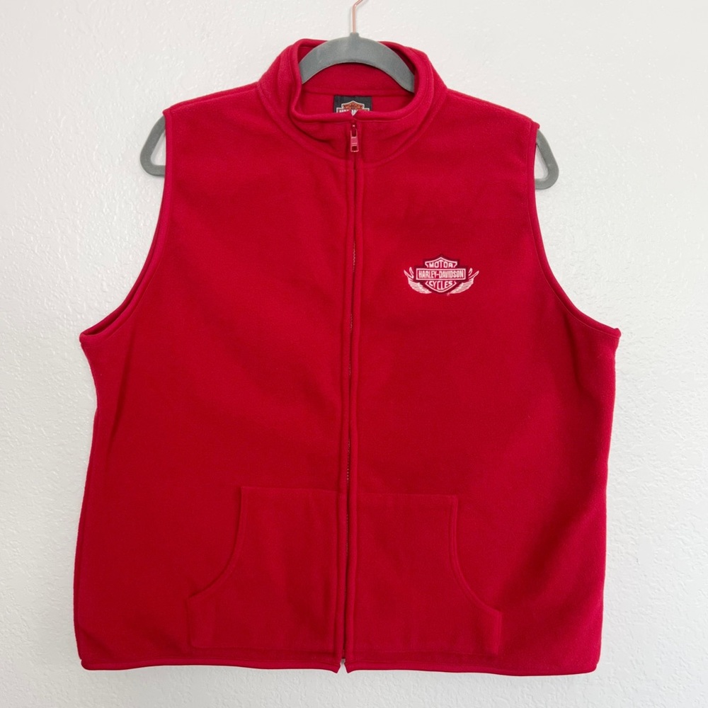 Harley Davidson Red Fleece Zip Up Vest 2005 Womens XL Casual Polyester